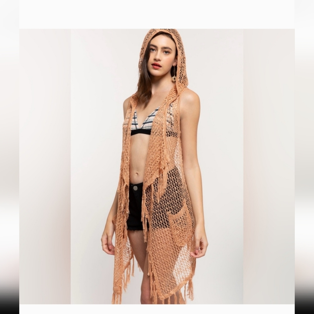 POL Tan Swim Coverup with Elegant Sheer Design